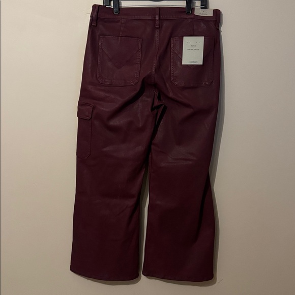 NWT- Hudson Rosie Cargo Wide Leg Faux Leather pants, Coated Bordeaux, size 33 - Picture 9 of 12